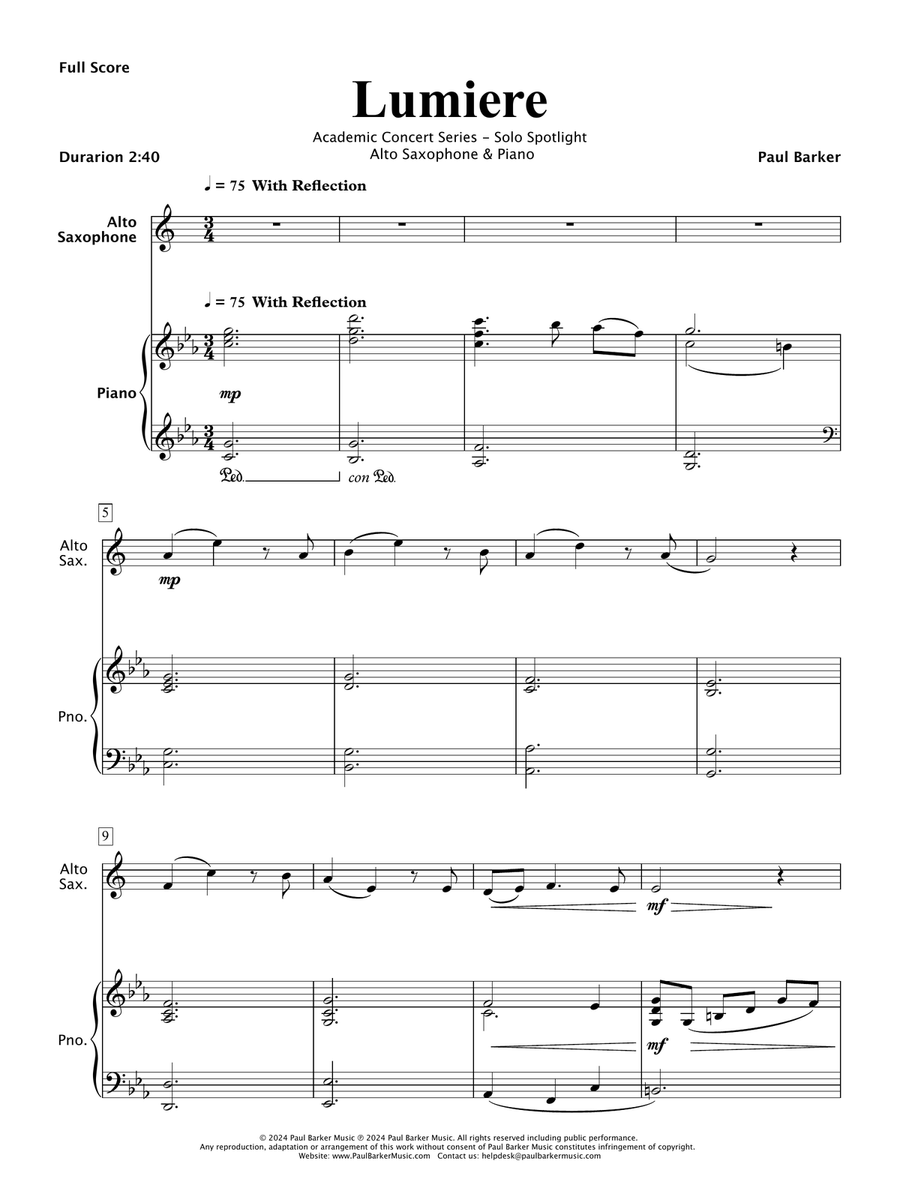 Lumiere (Alto Saxophone & Piano) Alto Saxophone scores gallery preview page 2