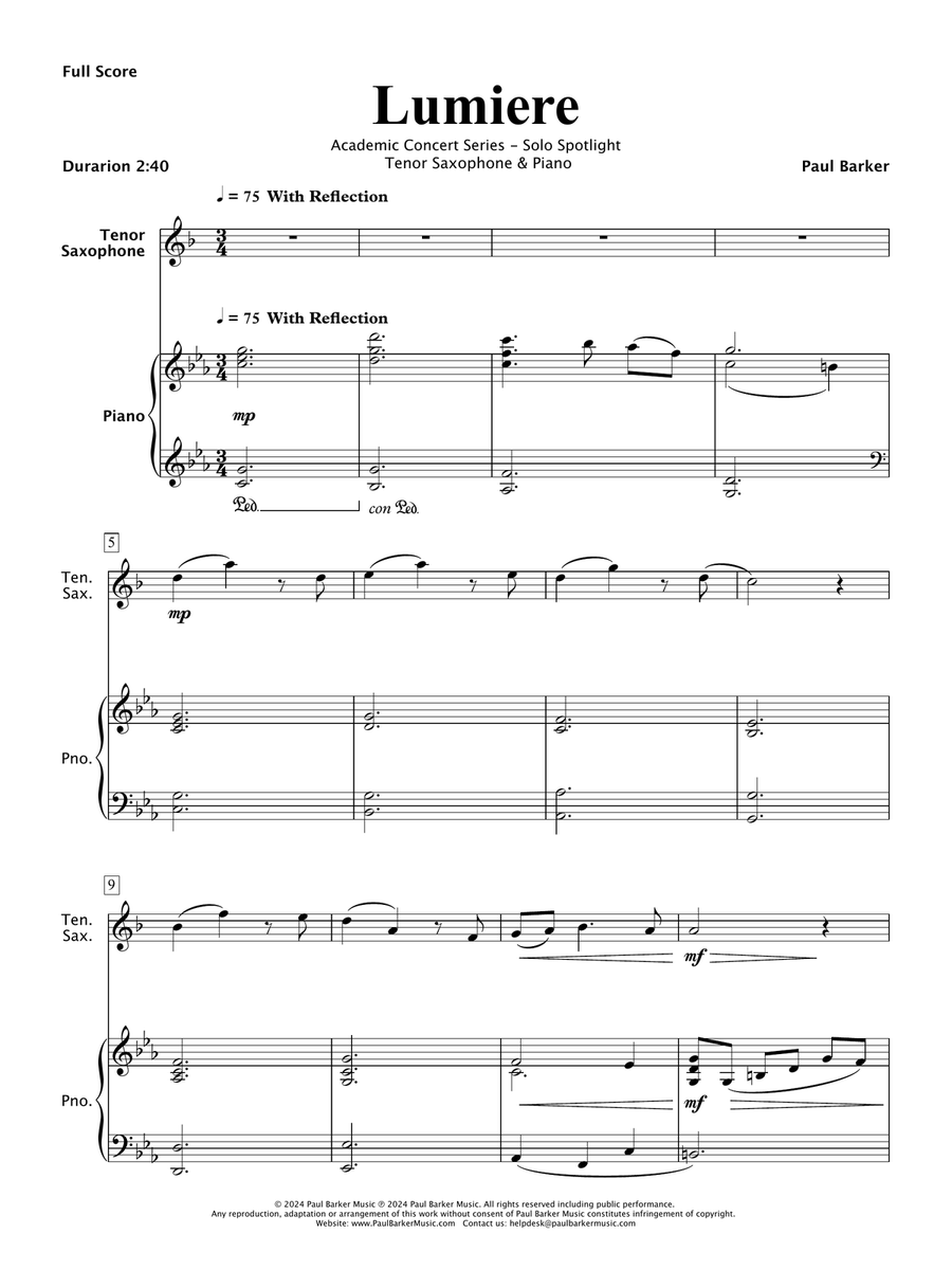 Lumiere (Tenor Saxophone & Piano) Tenor Saxophone scores gallery preview page 2