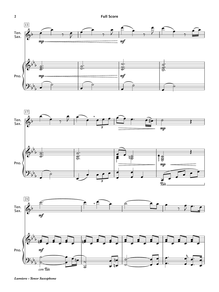 Lumiere (Tenor Saxophone & Piano) Tenor Saxophone scores gallery preview page 3