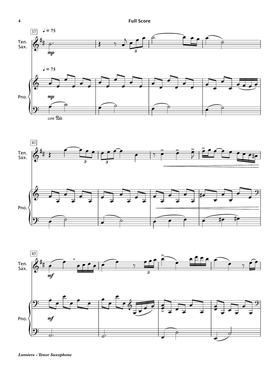 Lumiere (Tenor Saxophone & Piano) Tenor Saxophone scores gallery preview page 5