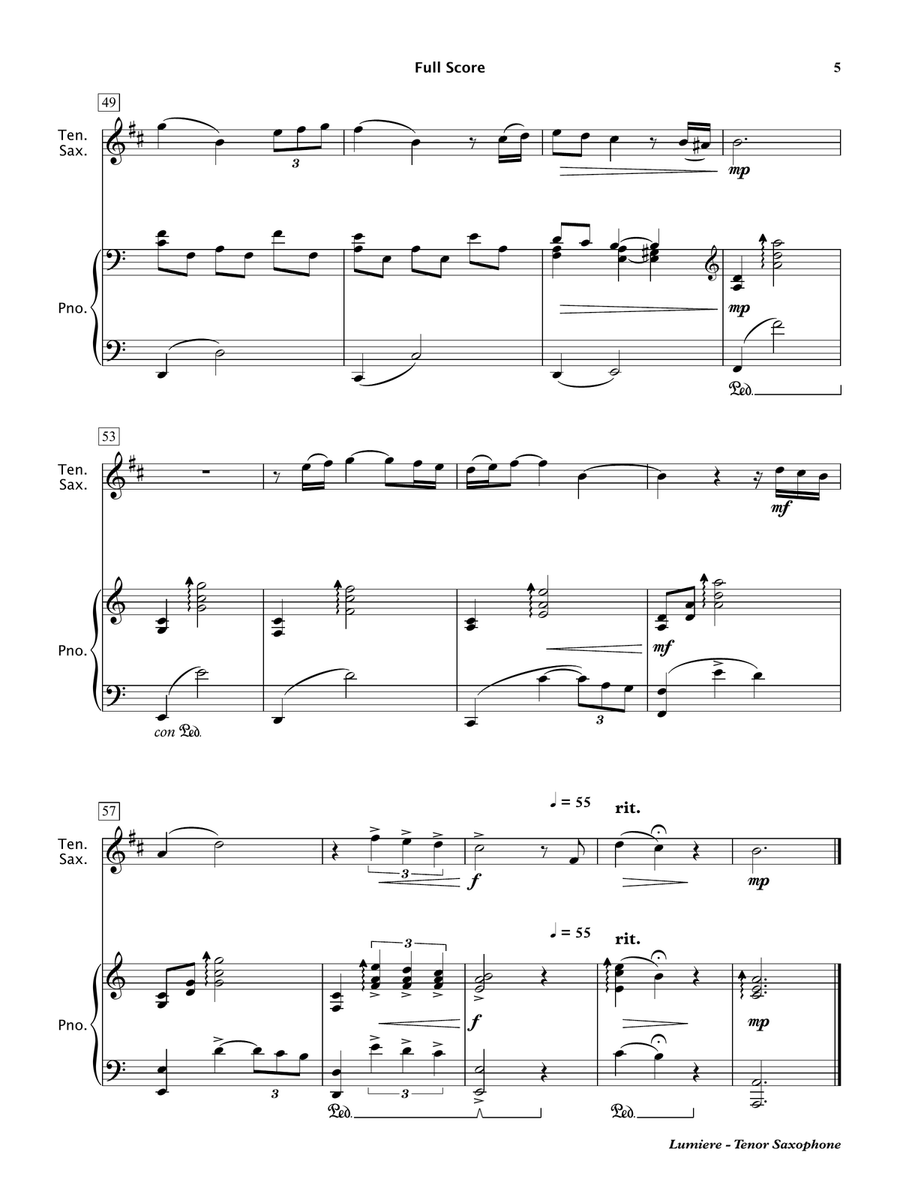 Lumiere (Tenor Saxophone & Piano) Tenor Saxophone scores gallery preview page 6