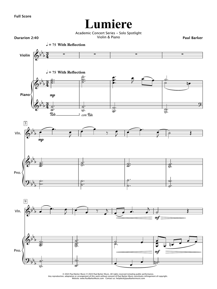 Lumiere (Violin & Piano) Violin Solo scores gallery preview page 2