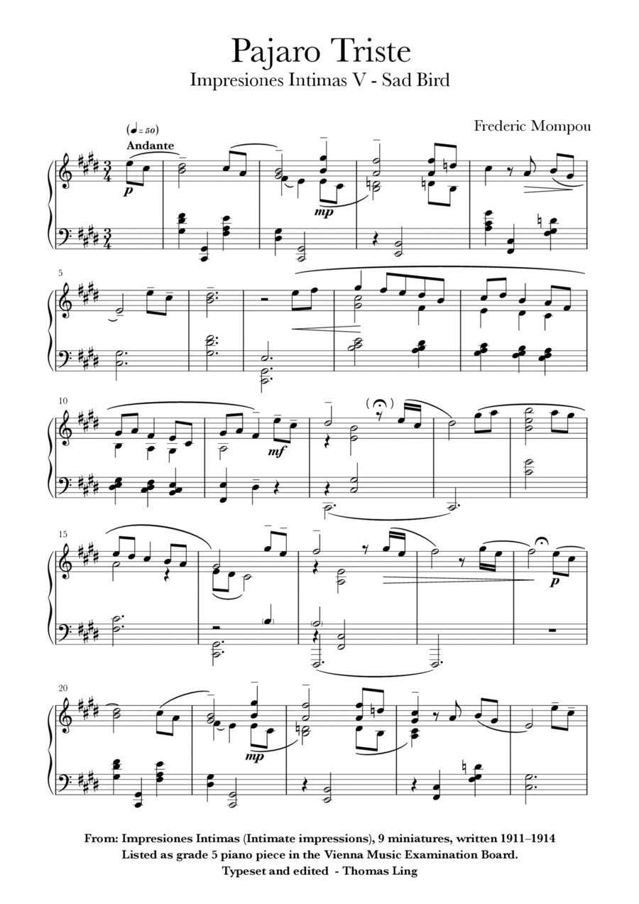 Pajaro Triste (sad Bird) No. 5 from Impresione Intimas Piano Solo scores gallery preview page 1
