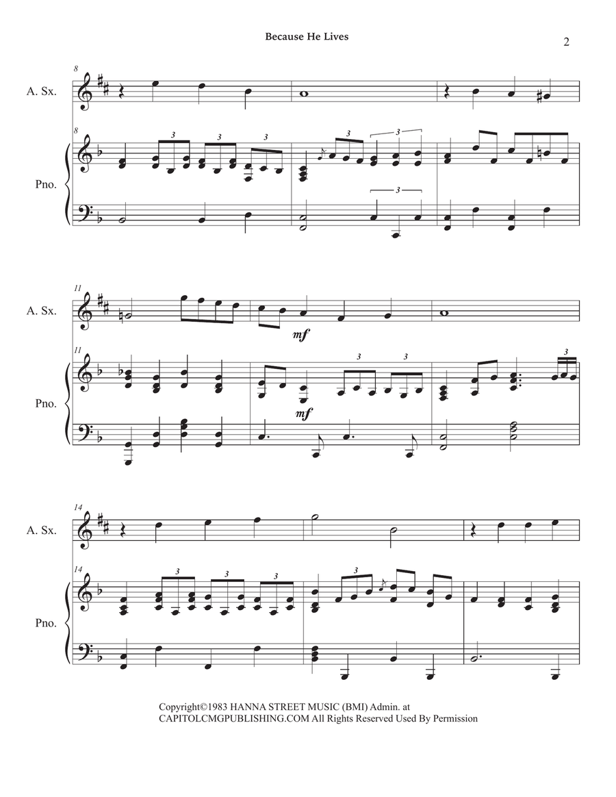 Because He Lives Alto Saxophone scores gallery preview page 6