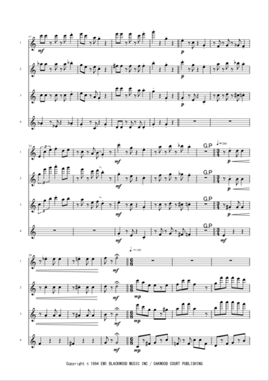 Super Mario Bros Theme Flute Quartet scores gallery preview page 2