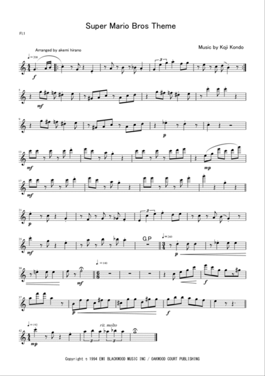 Super Mario Bros Theme Flute Quartet scores gallery preview page 4