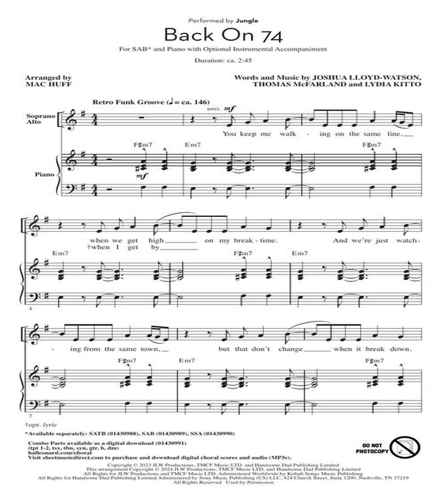 Back on 74 Back on 74 3-Part scores gallery preview page 3