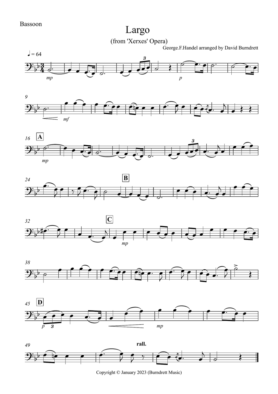 Largo (from 'Xerxes' Opera) for Bassoon and Piano Bassoon Solo scores gallery preview page 3