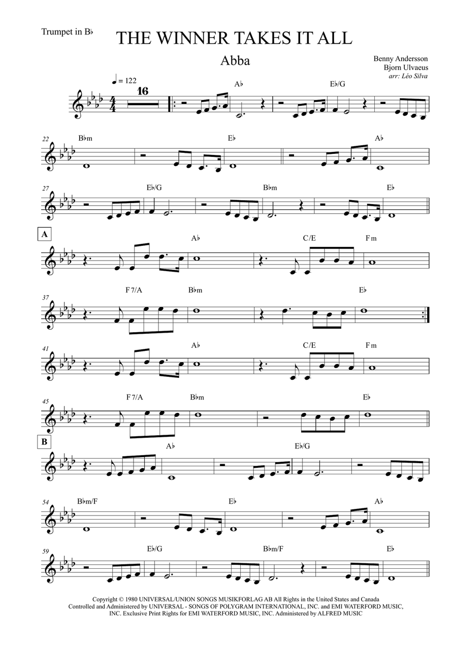 The Winner Takes It All B-Flat Trumpet scores gallery preview page 1