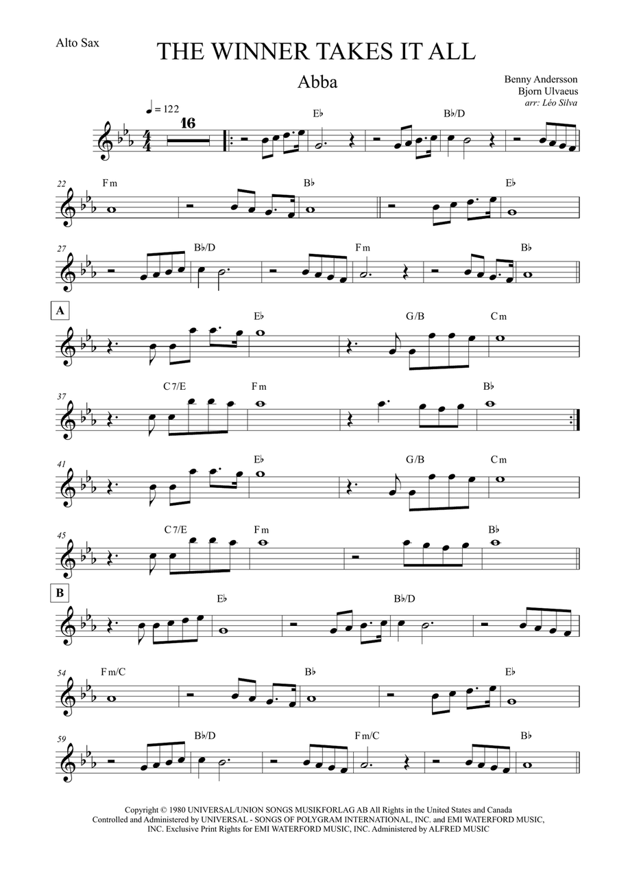 The Winner Takes It All Alto Saxophone scores gallery preview page 1