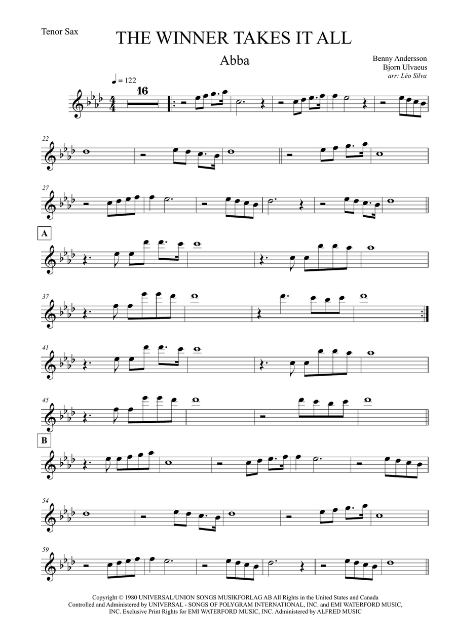 The Winner Takes It All Tenor Saxophone scores gallery preview page 1