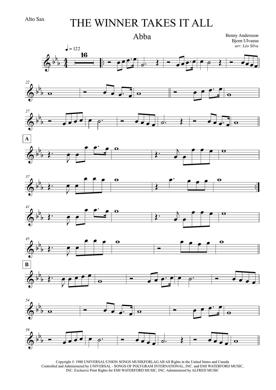 The Winner Takes It All Alto Saxophone scores gallery preview page 1