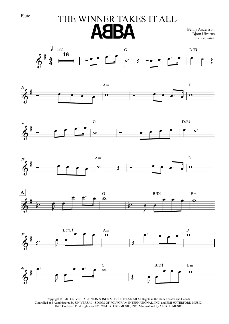 The Winner Takes It All Flute Solo scores gallery preview page 1
