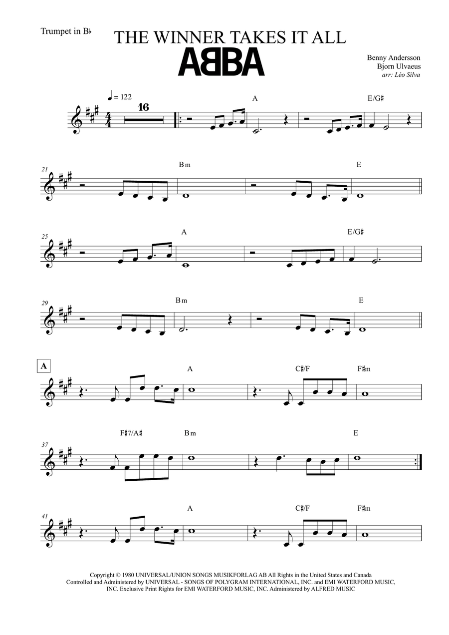 The Winner Takes It All B-Flat Trumpet scores gallery preview page 1