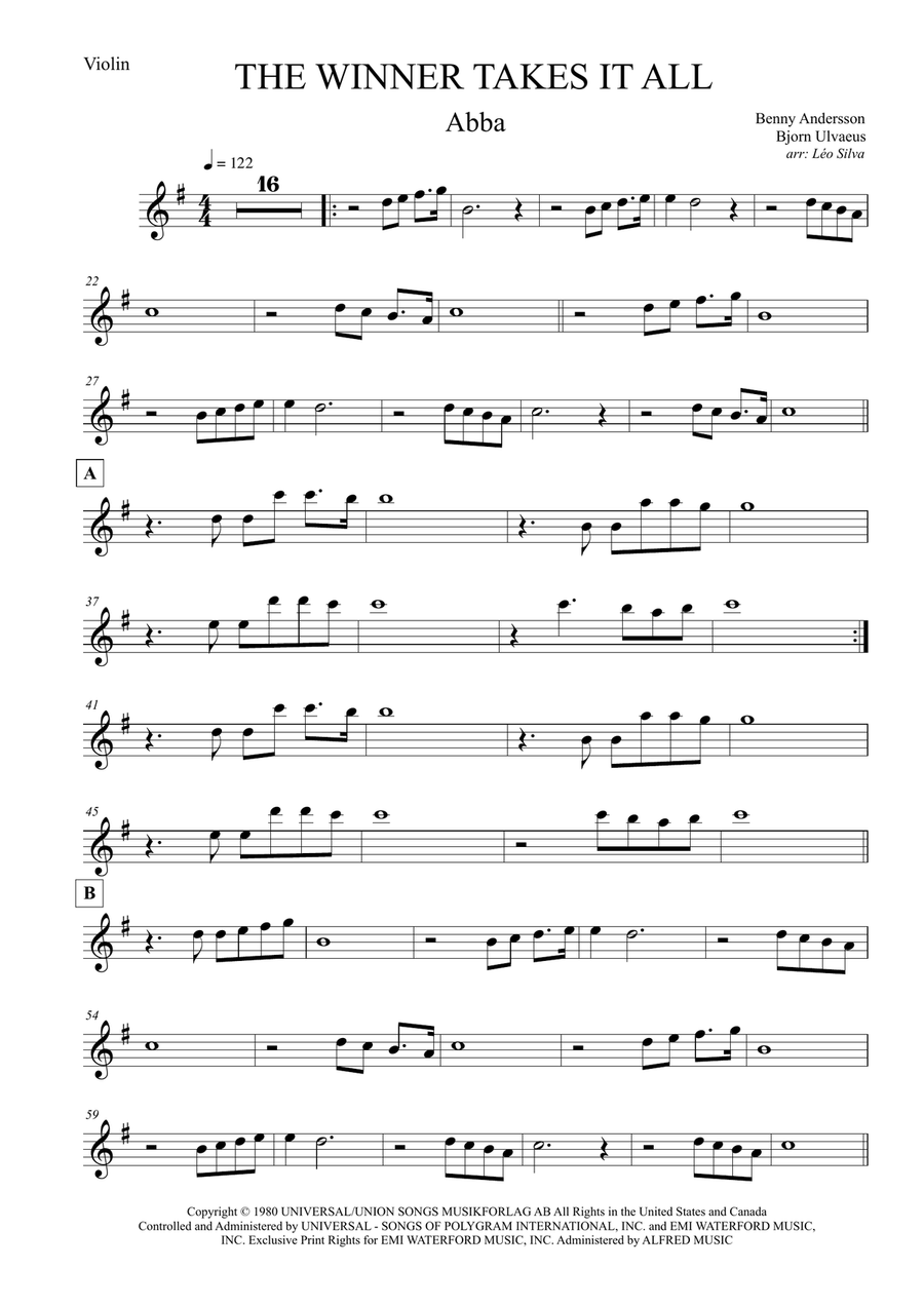 The Winner Takes It All Violin Solo scores gallery preview page 1