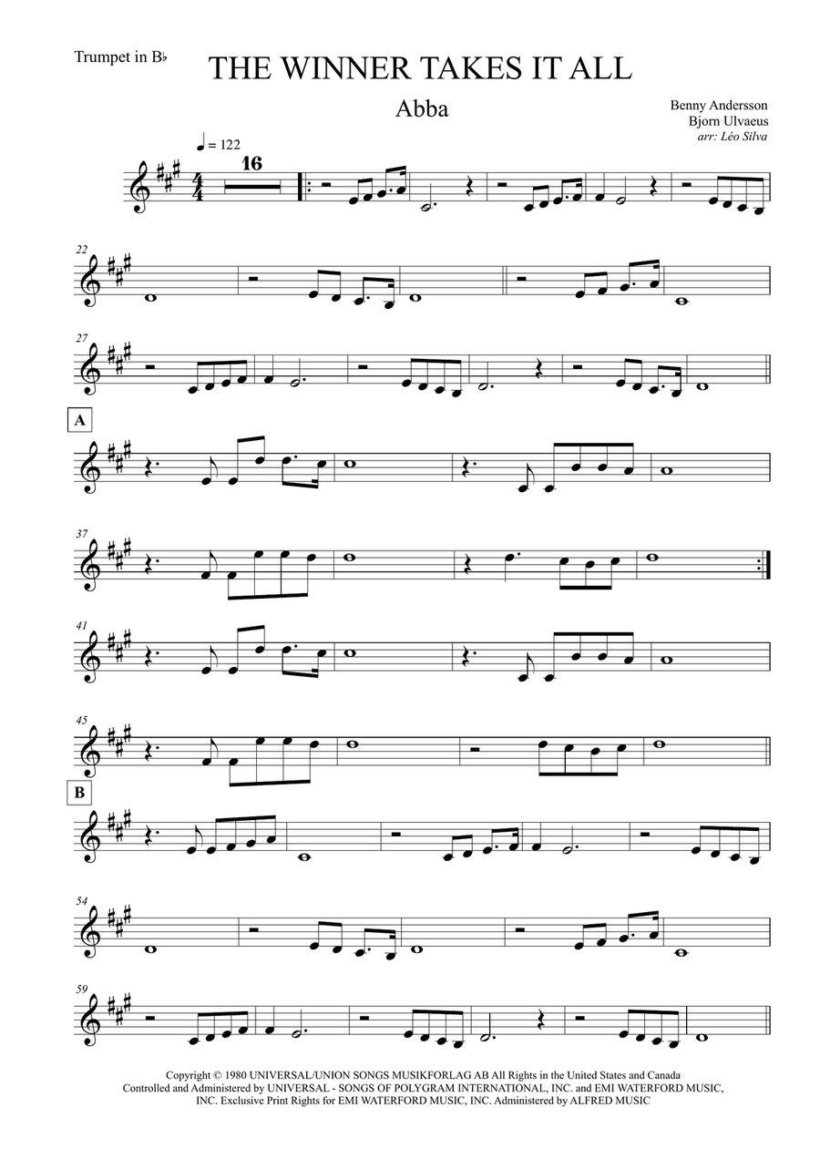 The Winner Takes It All B-Flat Trumpet scores gallery preview page 1