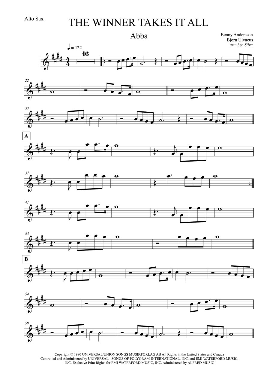 The Winner Takes It All Alto Saxophone scores gallery preview page 1