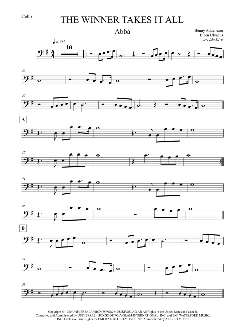 The Winner Takes It All Cello Solo scores gallery preview page 1
