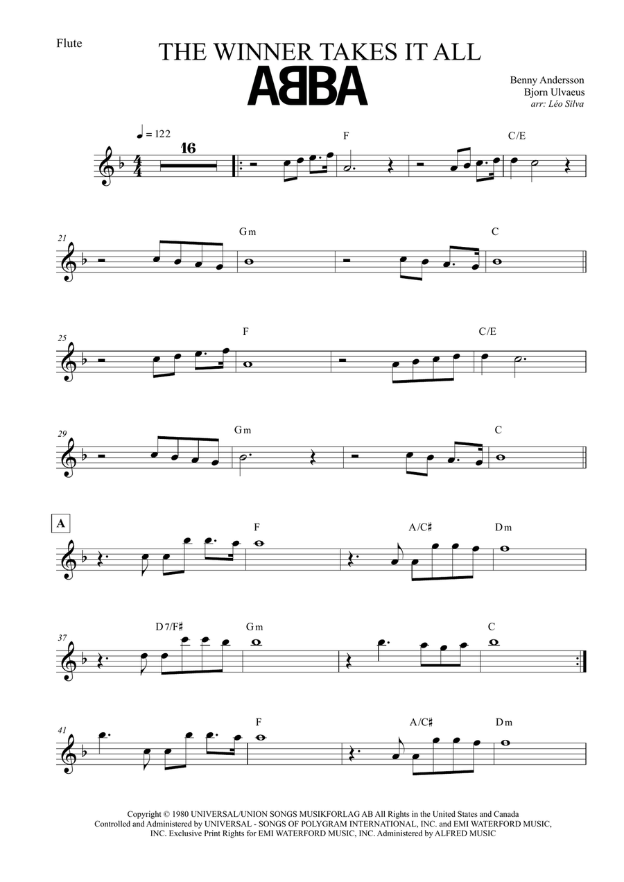 The Winner Takes It All Flute Solo scores gallery preview page 1