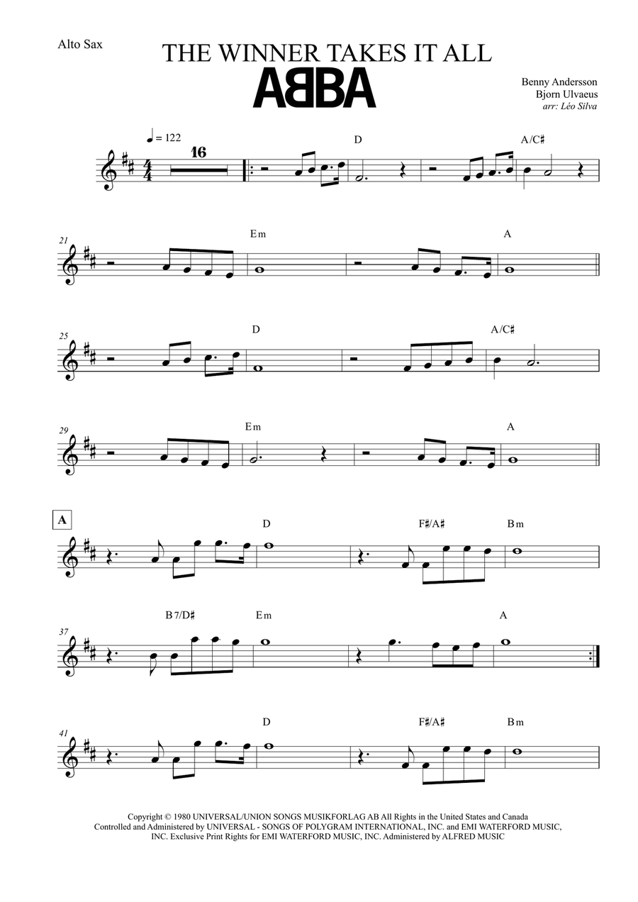 The Winner Takes It All Alto Saxophone scores gallery preview page 1