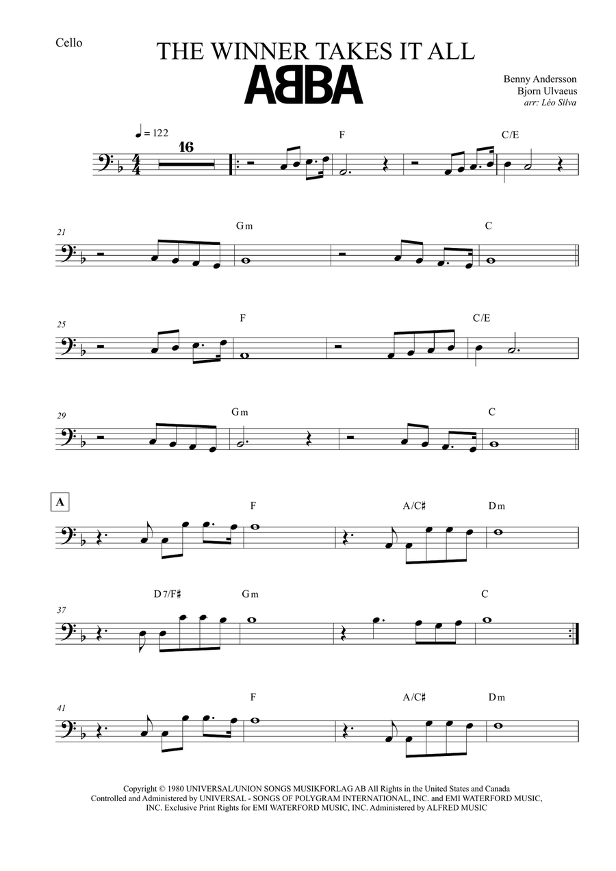 The Winner Takes It All Cello Solo scores gallery preview page 1