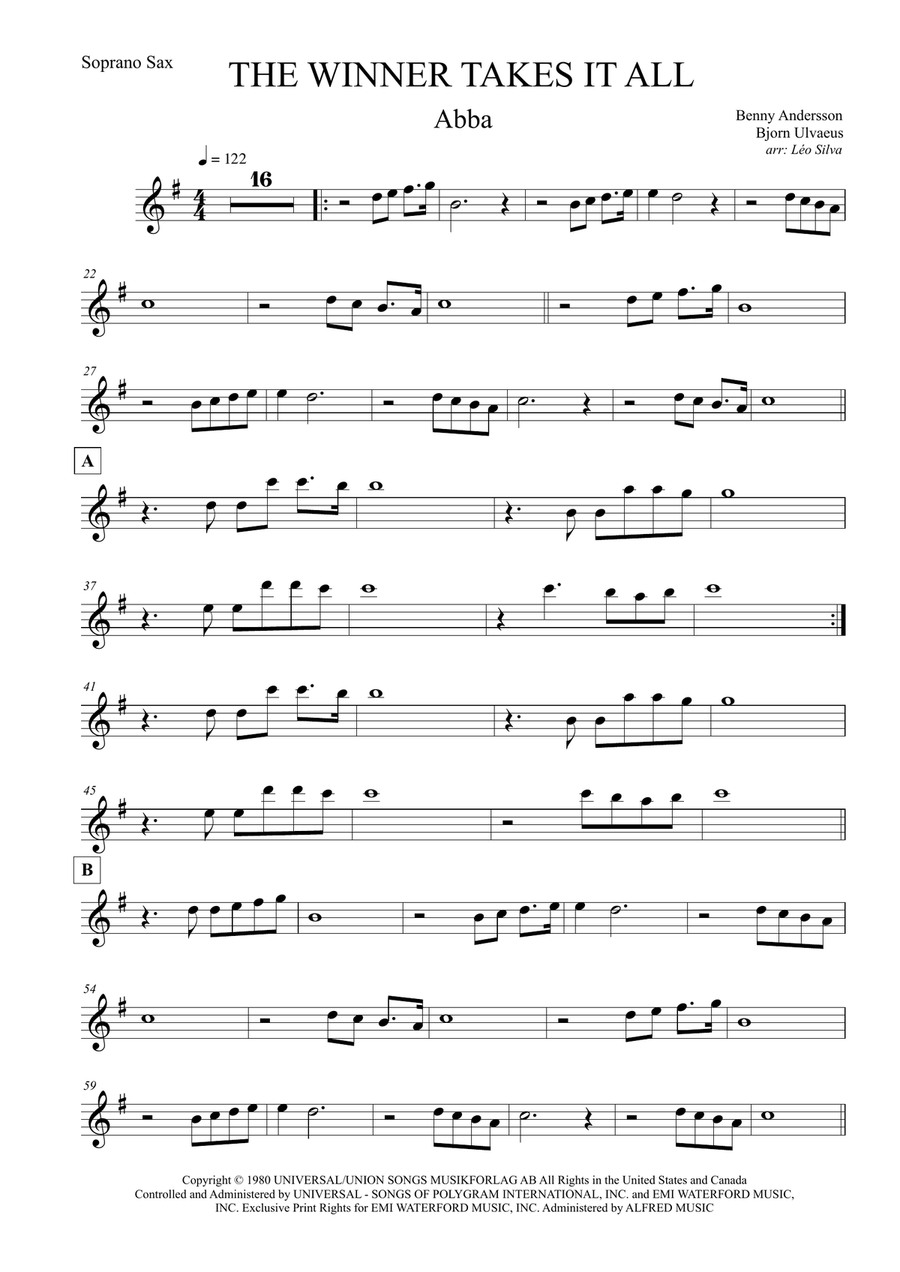 The Winner Takes It All Soprano Saxophone scores gallery preview page 1