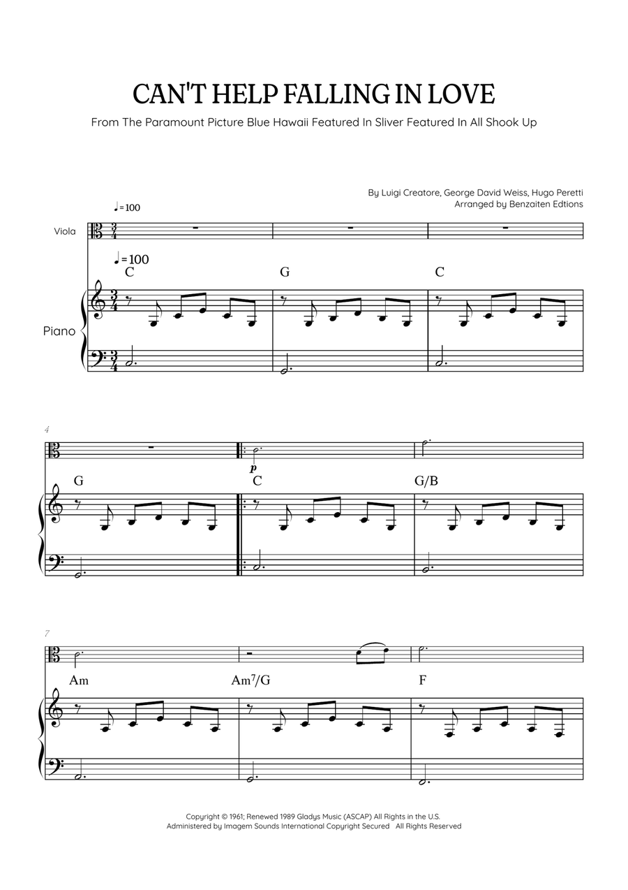 Can't Help Falling In Love Viola scores gallery preview page 1
