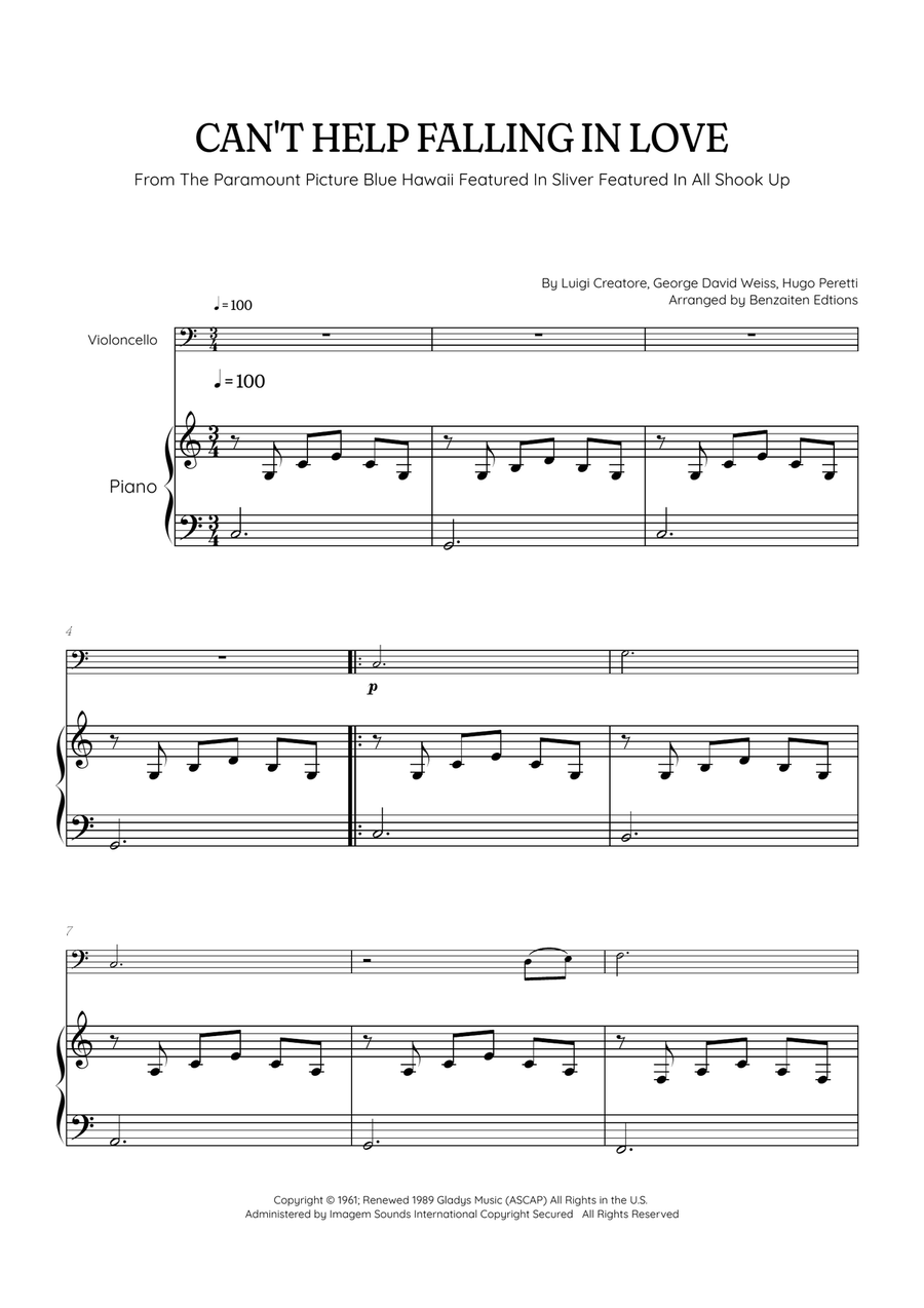 Can't Help Falling In Love Piano scores gallery preview page 1