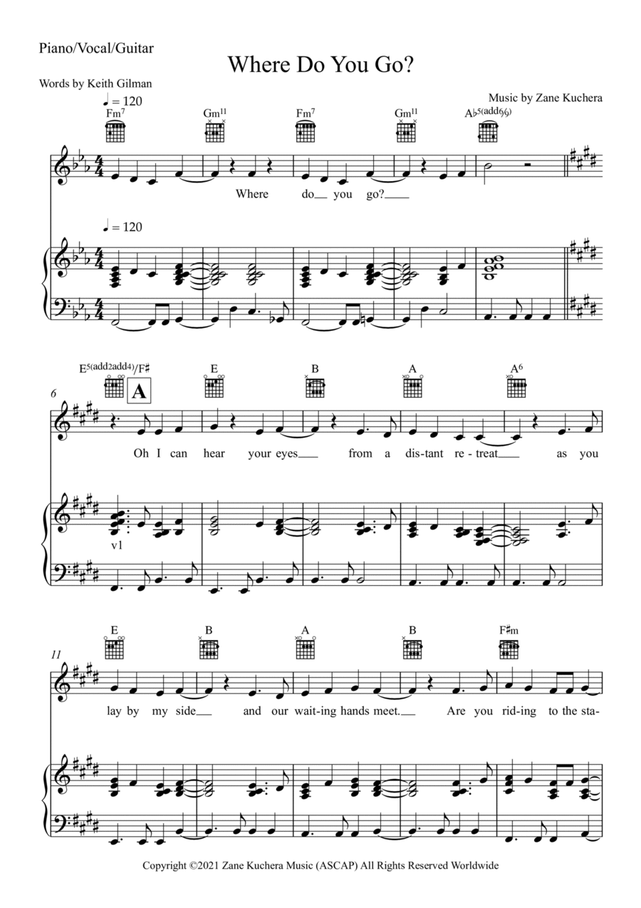 Where Do You Go? Where Do You Go? Piano, Vocal, Guitar scores gallery preview page 1