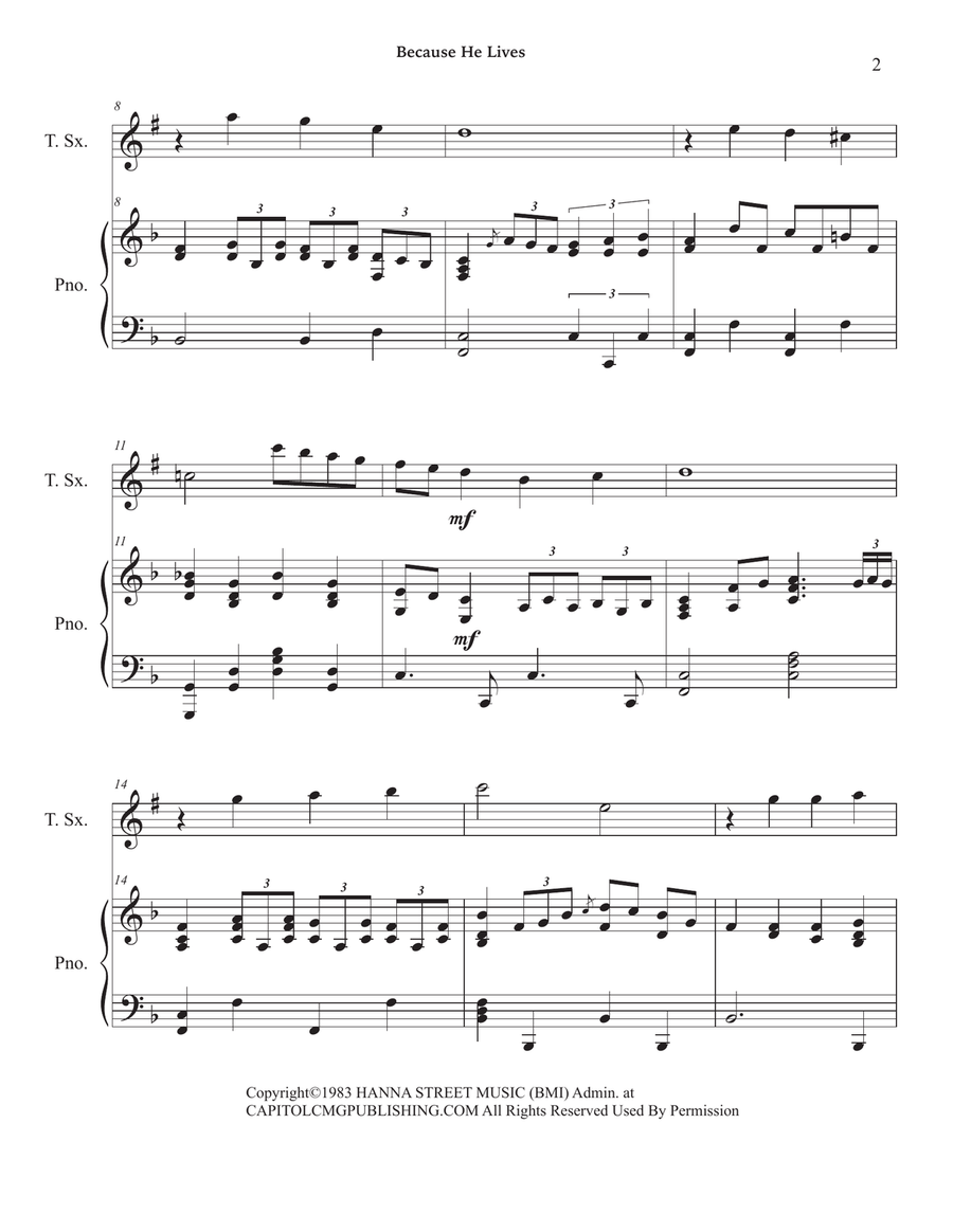 Because He Lives Tenor Saxophone scores gallery preview page 6