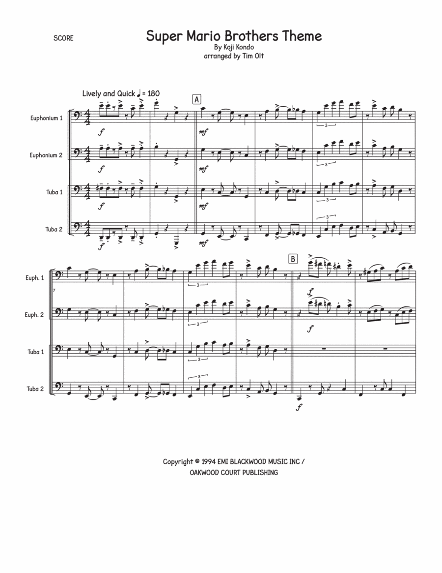 Super Mario Bros Theme Brass Quartet scores gallery preview page 1