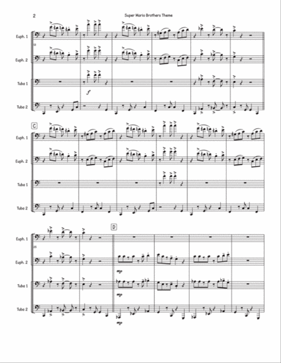 Super Mario Bros Theme Brass Quartet scores gallery preview page 2