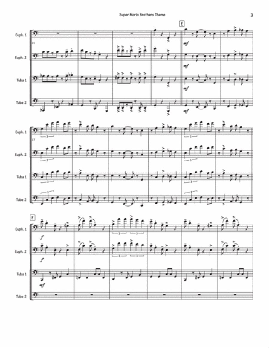 Super Mario Bros Theme Brass Quartet scores gallery preview page 3