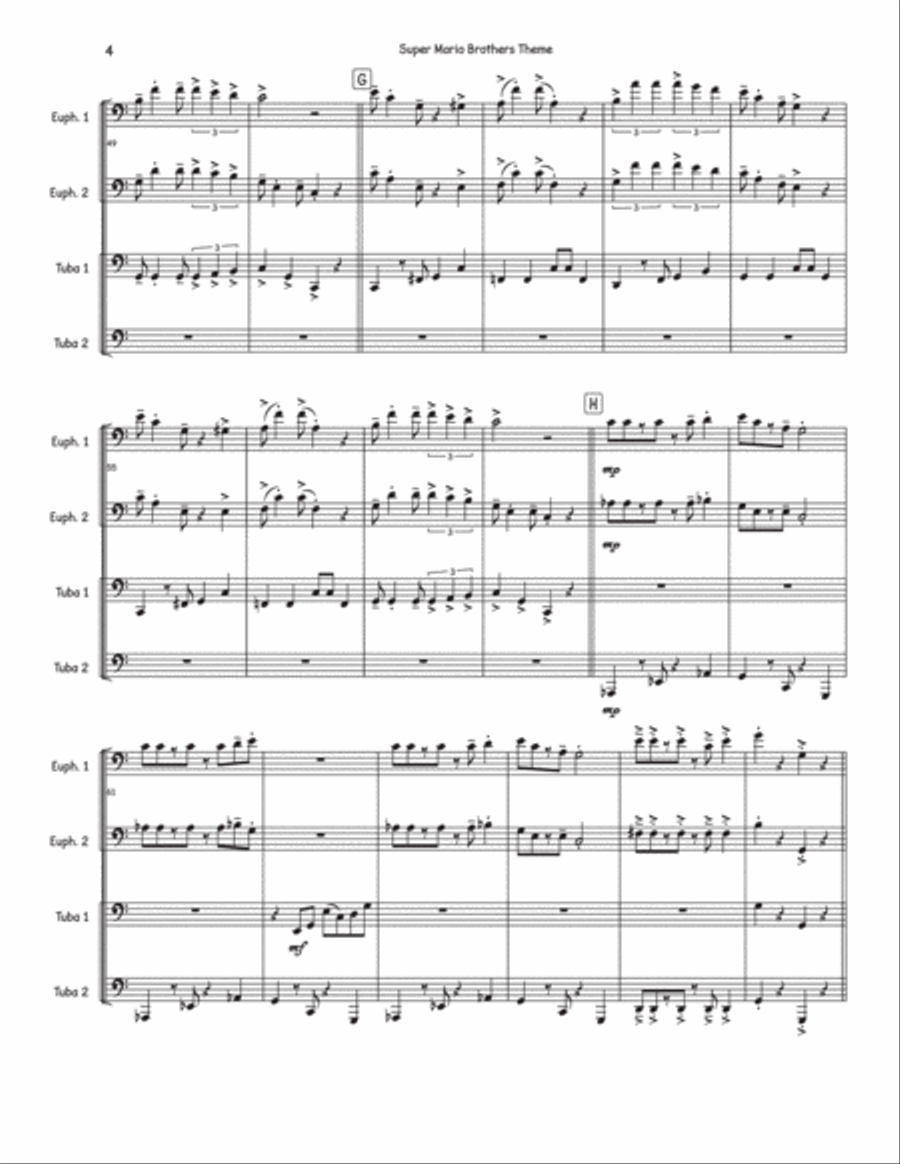 Super Mario Bros Theme Brass Quartet scores gallery preview page 4