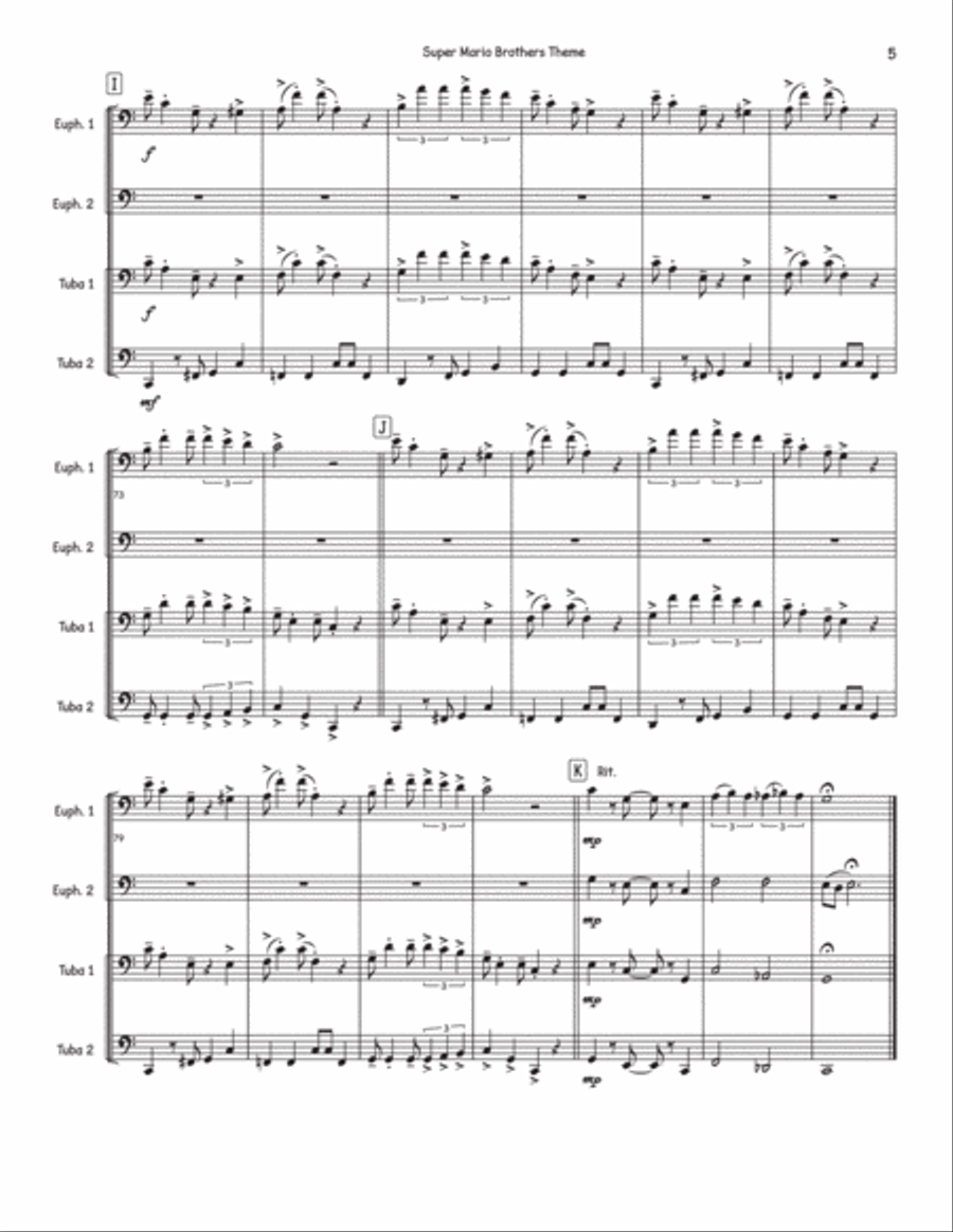 Super Mario Bros Theme Brass Quartet scores gallery preview page 5