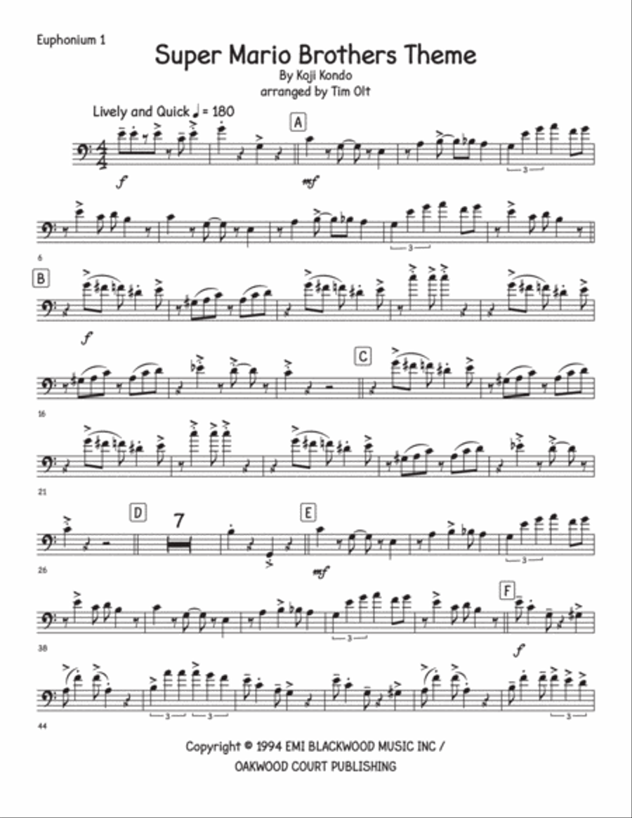 Super Mario Bros Theme Brass Quartet scores gallery preview page 6