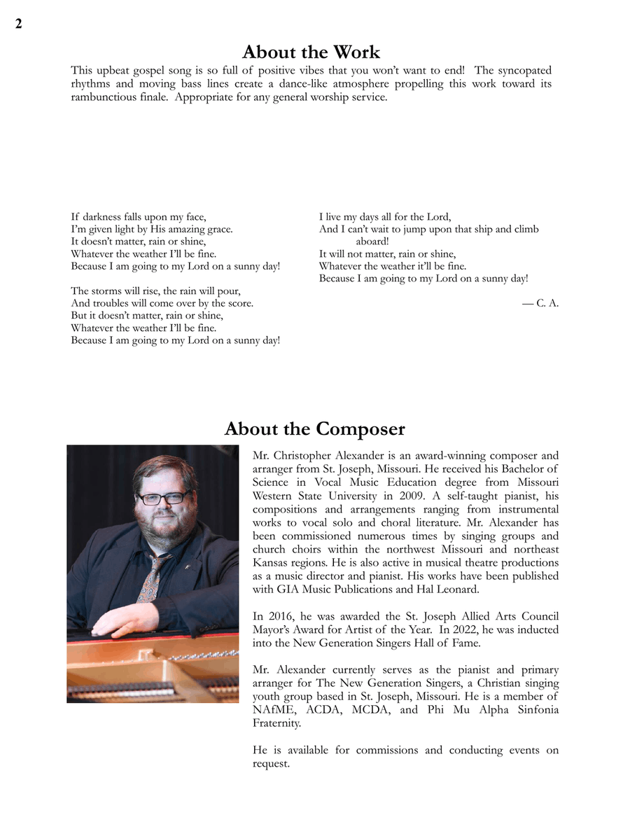(I Am Going to My Lord) On a Sunny Day (SATB) 4-Part scores gallery preview page 2
