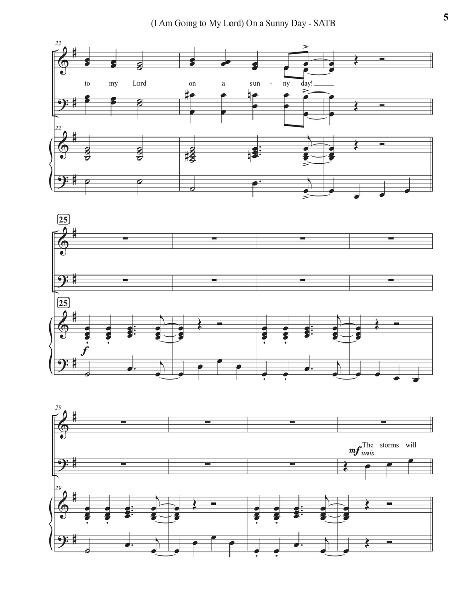 (I Am Going to My Lord) On a Sunny Day (SATB) 4-Part scores gallery preview page 5