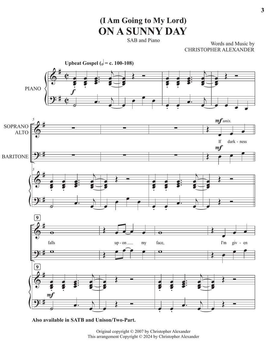 (I Am Going to My Lord) On a Sunny Day (SAB) 3-Part scores gallery preview page 3