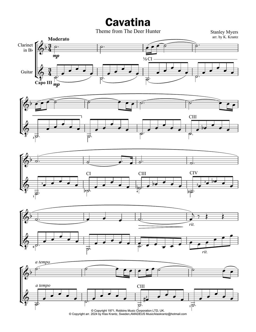 Cavatina Cavatina B-Flat Clarinet scores gallery preview page 1
