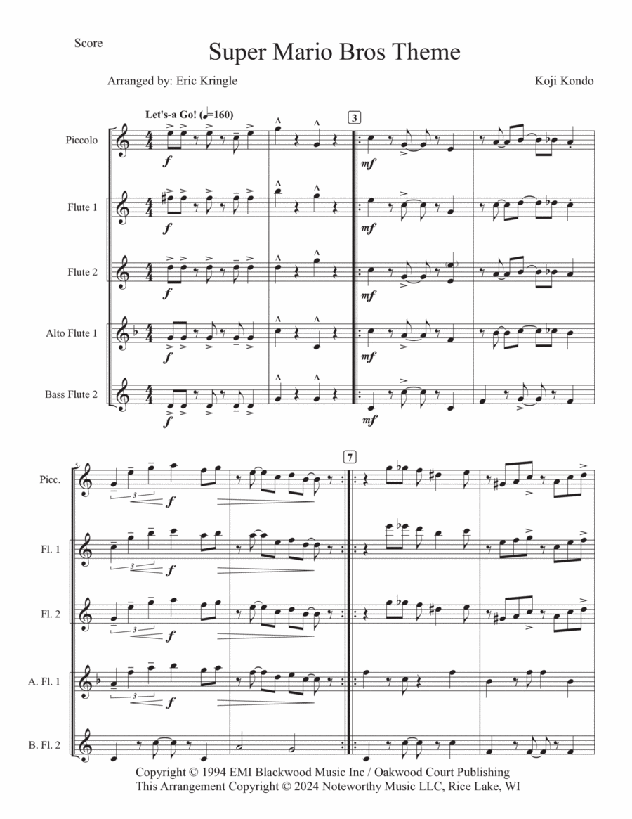 Super Mario Bros Theme Flute Choir scores gallery preview page 1