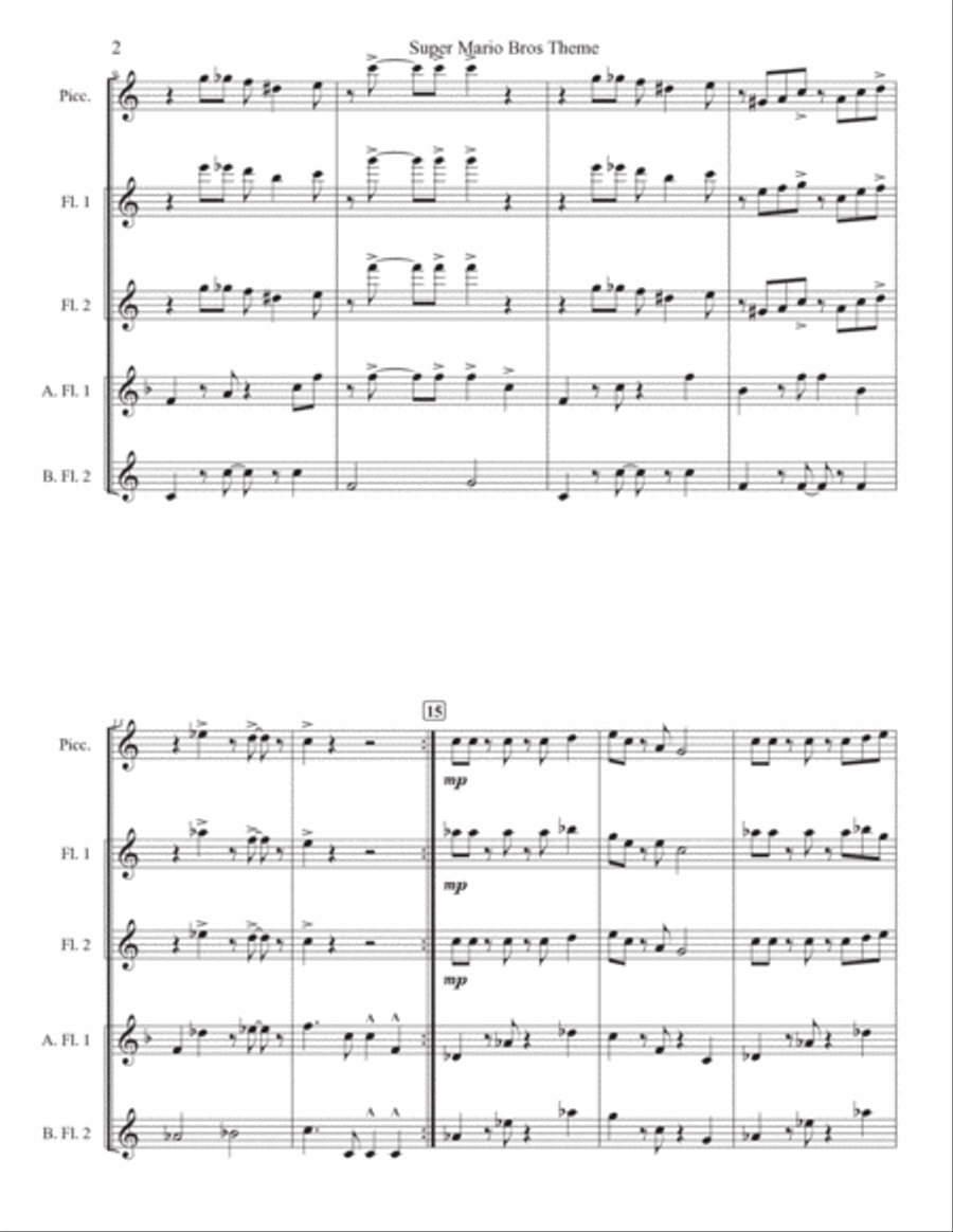 Super Mario Bros Theme Flute Choir scores gallery preview page 2