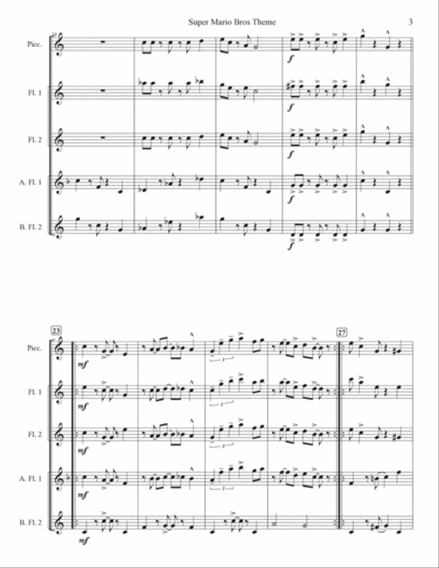 Super Mario Bros Theme Flute Choir scores gallery preview page 3