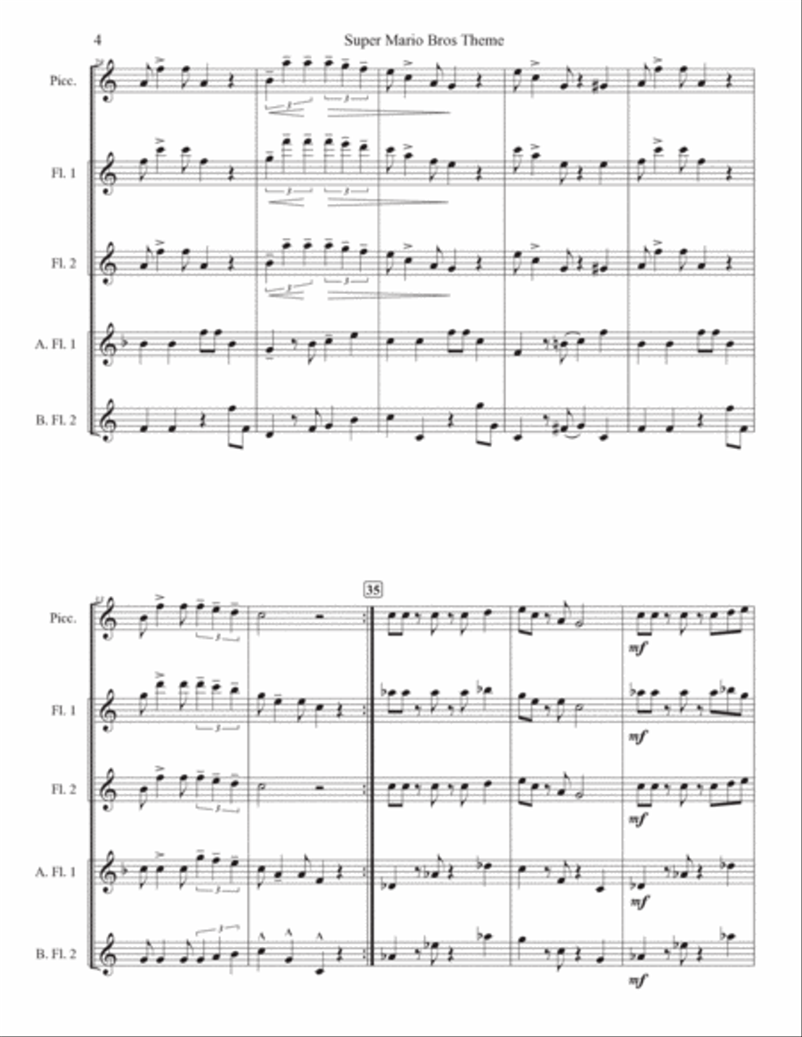 Super Mario Bros Theme Flute Choir scores gallery preview page 4