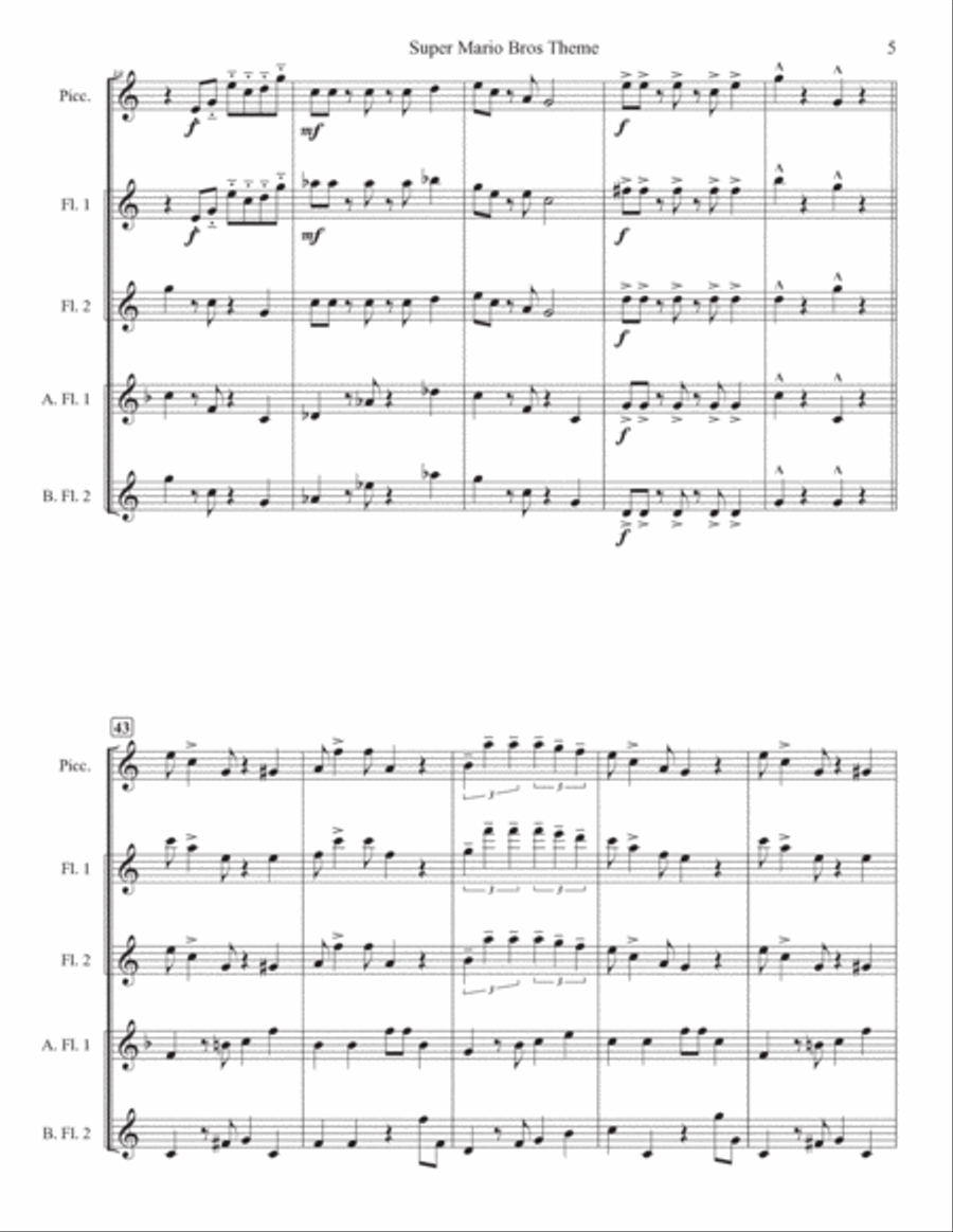 Super Mario Bros Theme Flute Choir scores gallery preview page 5