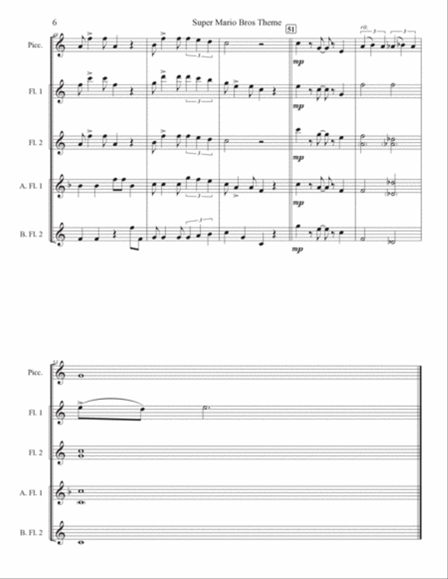 Super Mario Bros Theme Flute Choir scores gallery preview page 6