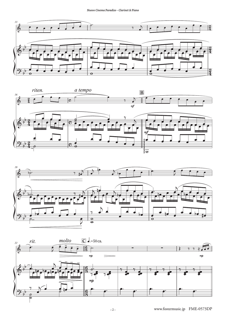 Nuovo Cinema Paradiso B-Flat Clarinet scores gallery preview page 2