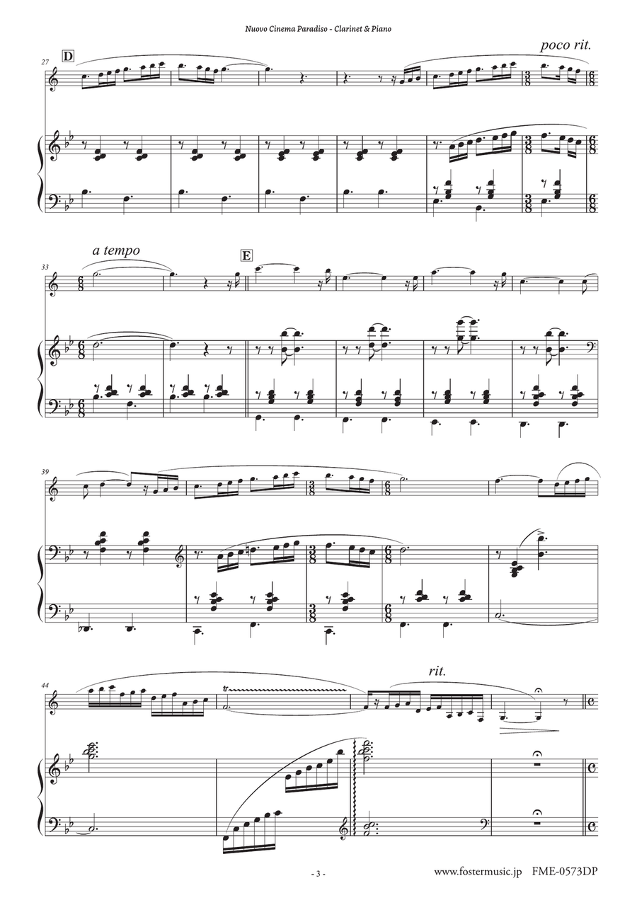 Nuovo Cinema Paradiso B-Flat Clarinet scores gallery preview page 3