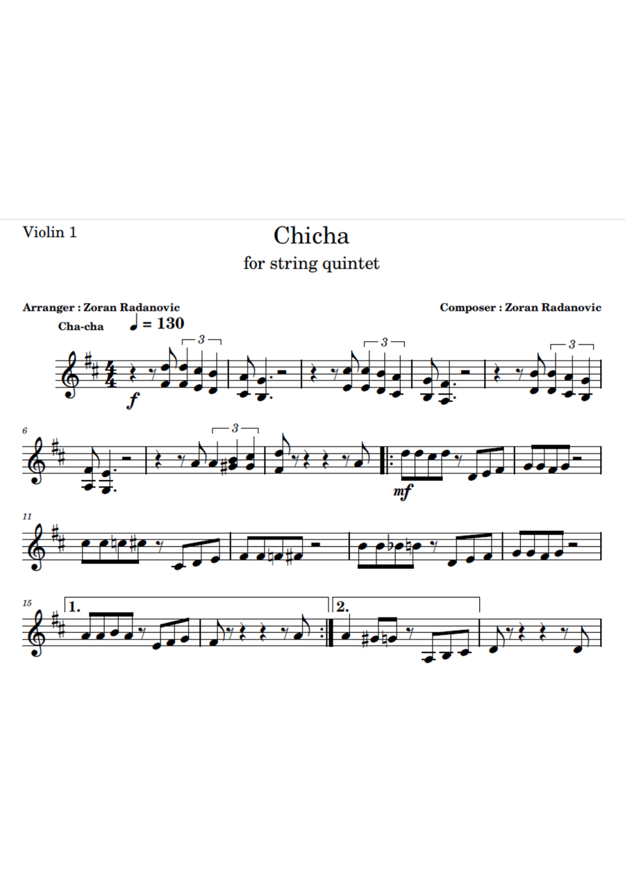 Chicha - for string quintet String Orchestra scores gallery preview page 2