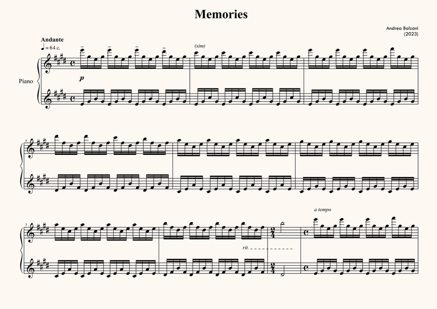 Memories (foglio album) Piano Solo scores gallery preview page 2